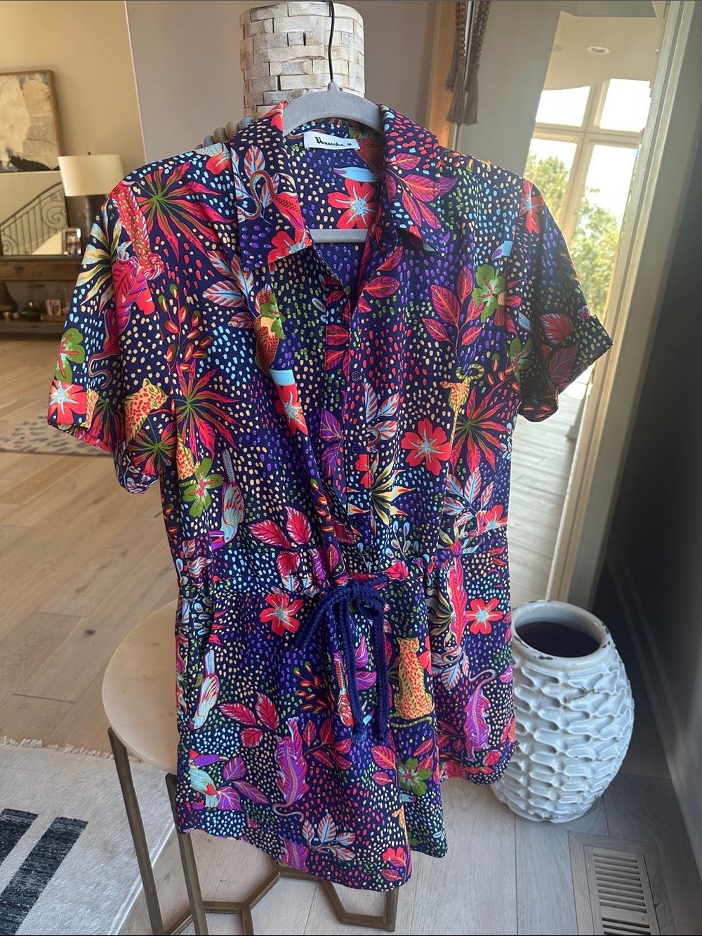 Navy Tropical Floral Short Sleeve Romper